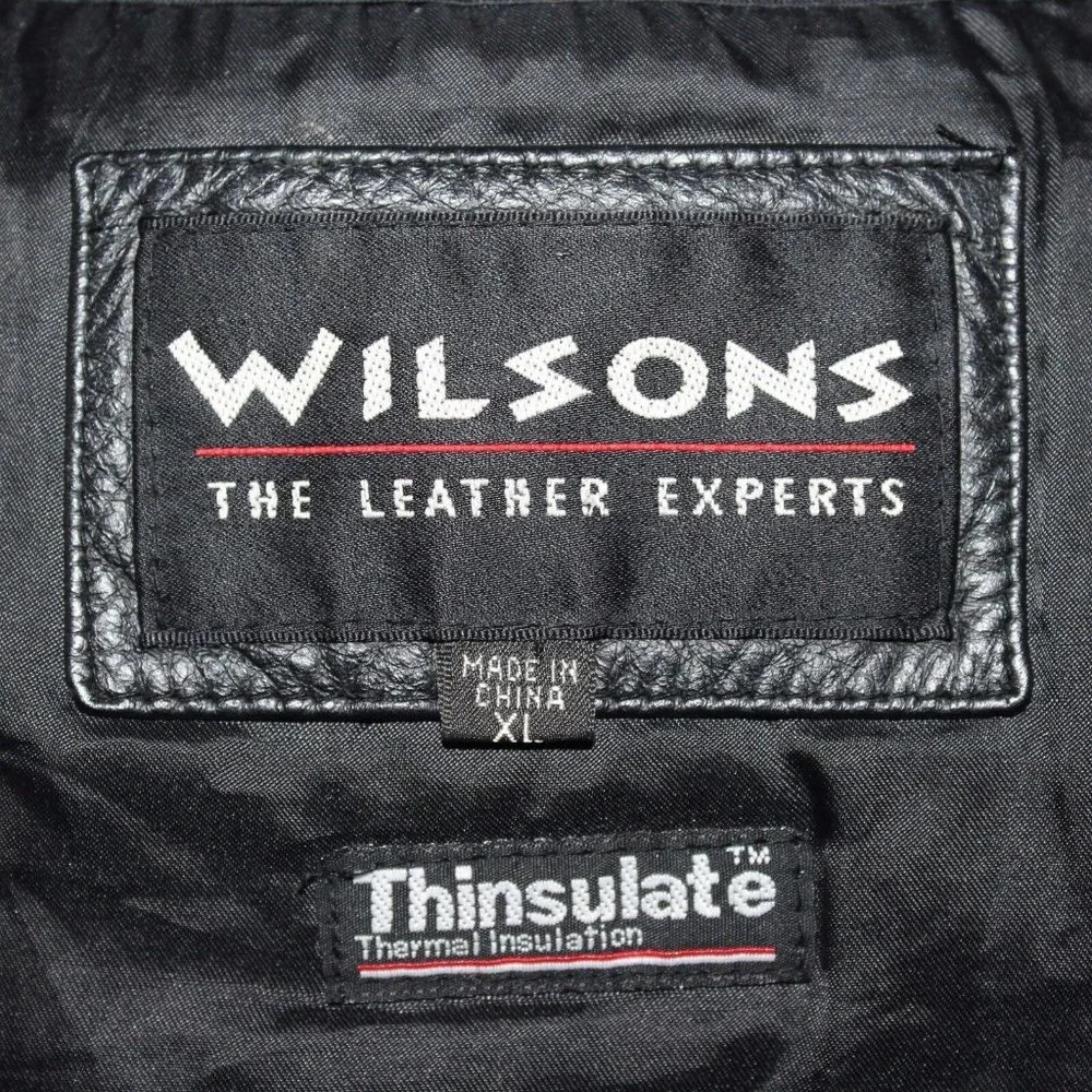 Wilson's Thinsulate 3M XL Insulated 3 Button Snap Black 100% Leather Jacket Coat - Picture 9 of 11